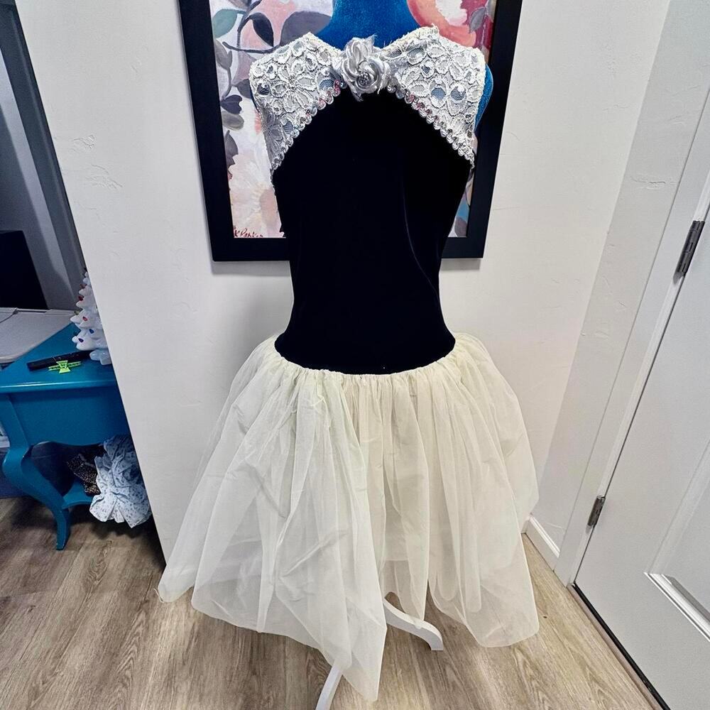 Vintage Black Velvet Lace Adult Dance Costume Sequin Halloween Fairy Princess